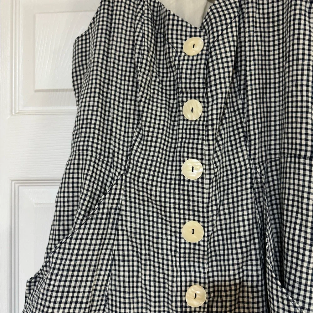 HTF Anthropologie Navy Blue Linen Cotton Gingham Camellia Collared Dress Size 10 - Picture 6 of 13